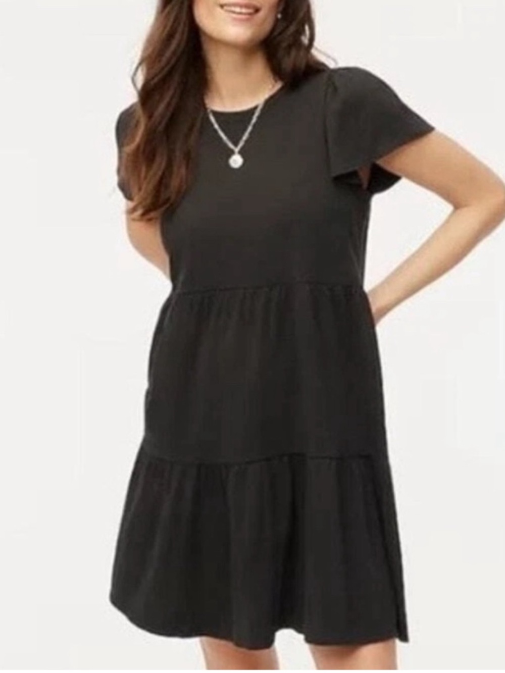 J Crew black ruffle mini dress M NWT
